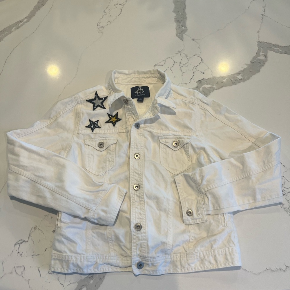 Authentic Icon American Idol by Tommy Hilfilger White Denim Jacket Stars Large